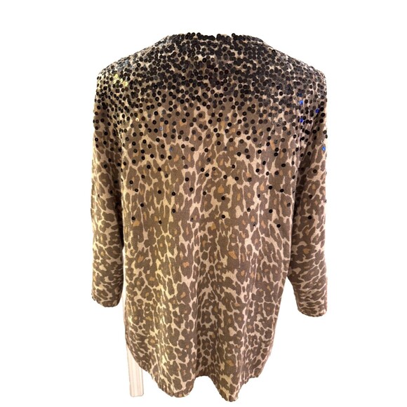 Chico's Sparkly Sequin Cardigan Sweater Sz 2/Large Black Brown Animal Print - Picture 5 of 8